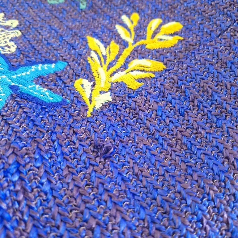 Vera Bradley Large Bag North South Straw Tote Blue Lyst Beach Bag Embroidered - Picture 14 of 15